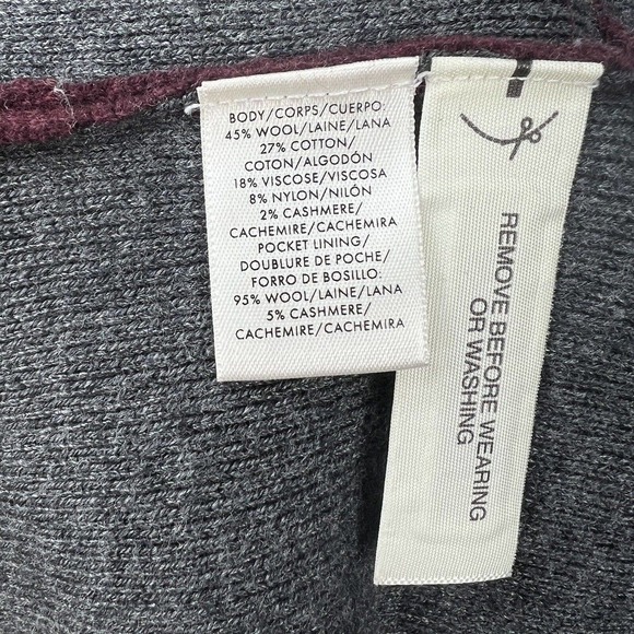 Ann Taylor Loft Maroon Gray Wool Blend Open Cardigan XS Sweater Jacket - Picture 13 of 14